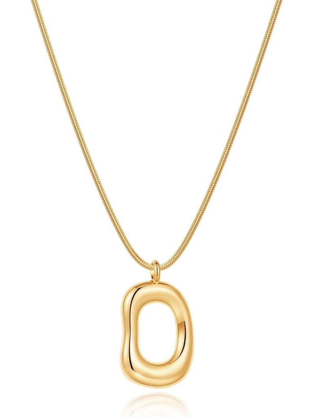 Elegant Gold Open Oval Pendant Necklace, 14K Gold Plated Jewelry for Women